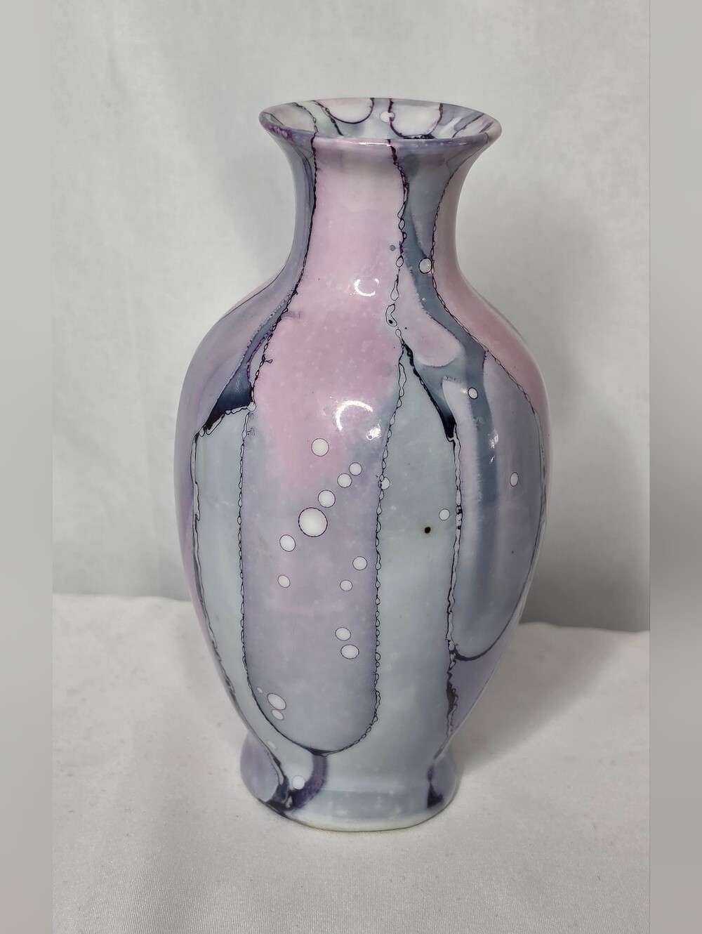 Signed Original! Vtg Kute Studio Art Pottery Vase Hand Blown Glaze Lavender Gray
